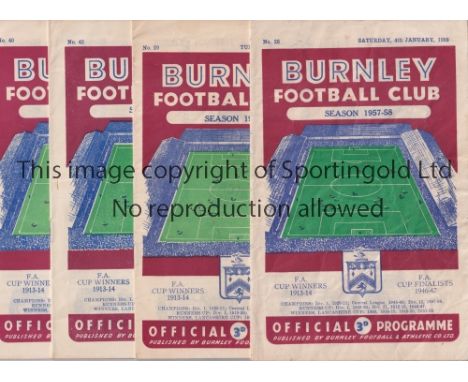 BURNLEY     Twenty two home programmes for season 1957/8 including 20 League, missing Tottenham plus FA Cup v Swansea and Bri