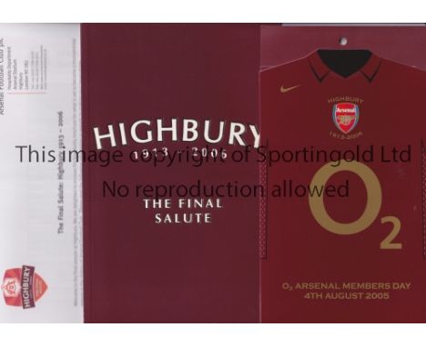 ARSENAL / HIGHBURY THE FINAL SALUTE 2005/6     Hospitality brochure and letter and a Member's Day ticket in folder.      Good