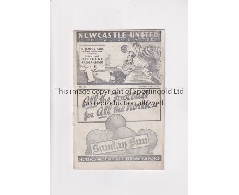 NEWCASTLE UNITED V CARDIFF CITY 1939         Programme for the League match at Newcastle 25/1/1939, horizontal creases.      