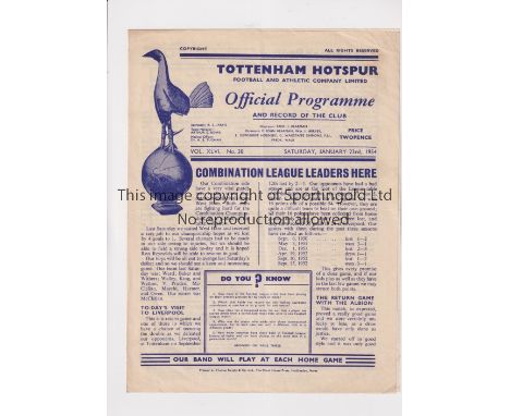 TOTTENHAM HOTSPUR     Programme for the home Combination match v West Ham United 23/1/1954, slightly creased.     Generally g