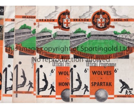 1950'S WOLVES V EUROPEAN    Seven programmes for matches at Wolves against 1954/5 Spartak, Honved scores entered, 1956/7 Boru