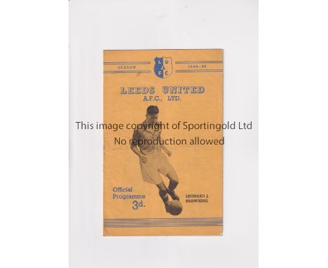 LEEDS UNITED V TOTTENHAM HOTSPUR 1950            Programme for the match at Leeds United 14/1/1950 Slightly creased, rusty st