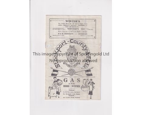 STOCKPORT COUNTY V NEWCASTLE UNITED 1938       Programme for the League match at Stockport 2/3/1938, creased, slightly worn, 