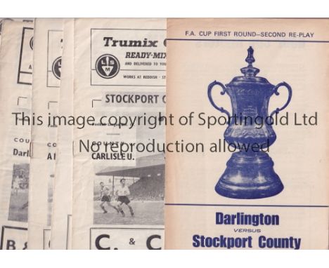 STOCKPORT COUNTY      Six programmes: away v Darlington at Leeds United FC for the FA Cup 1st round, 2nd re-play 5/12/1966, t