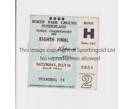 1966 WORLD CUP SUNDERLAND      Ticket for match 2, Italy v USSR 16/7/1966, very slight horizontal crease.    Generally good