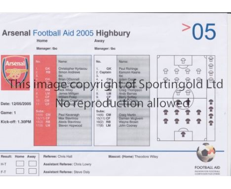 FOOTBALL AID MATCH AT ARSENAL F.C.    Single sheet programme for Game 1 on 12/5/2005.     Good