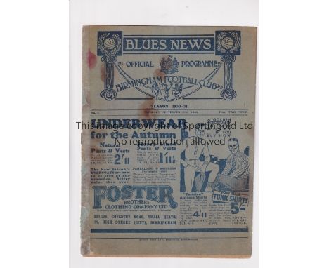 BIRMINGHAM V ARSENAL 1930            Programme for the match at Birmingham 27/9/1930. Tape repair on spine, markings througho