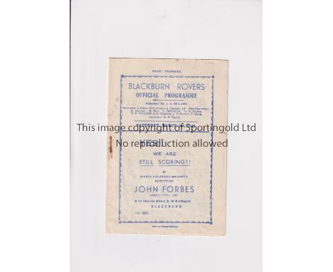 LEEDS UNITED     Programme for the away League match v Blackburn Rovers 1/3/47, rusty staple and very slight ageing marks.   