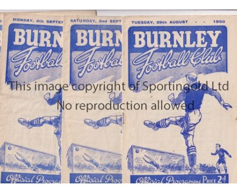 BURNLEY     Twelve home programmes for the 1950/1 season v Stoke team changes, scores entered and writing on the cover, Hudde