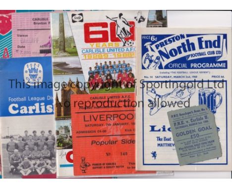 CARLISLE UNITED      Four programmes with tickets: homes v Portsmouth 13/8/1968 with complimentary ticket, Cardiff City 7/4/1