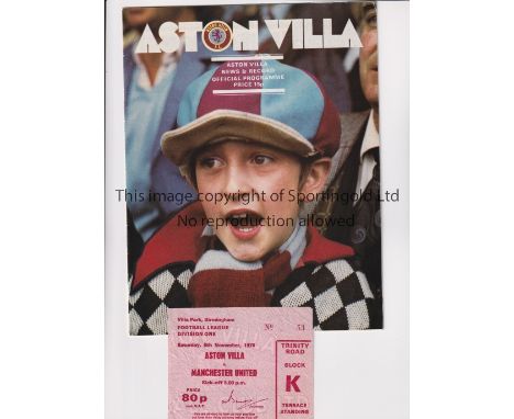 MANCHESTER UNITED        Programme and ticket for the away League match v Aston Villa 6/11/1976, creases to ticket.        Ge