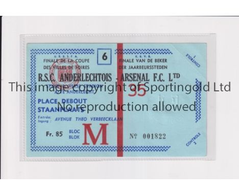 1970 FAIRS CUP FINAL / ANDERLECHT V ARSENAL      Unused ticket with corners intact for the 1st Leg at Anderlecht 22/4/1970, v
