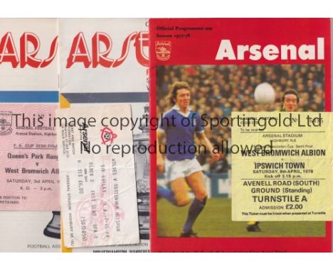 F.A. CUP SEMI-FINALS AT ARSENAL    Six programmes and tickets: 1978, 1981 Replay, 1982, 1984, 1992 and 1997. Ticket are sligh
