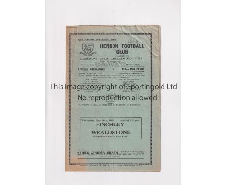 1950 MIDDLESEX CHARITY CUP FINAL / FINCHLEY V WEALDSTONE        Programme for the match at Hendon Football Club 10/5/1950, cr