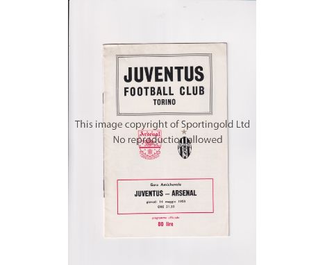 ARSENAL      Programme for the away Friendly v Juventus 14/5/1959.      Good