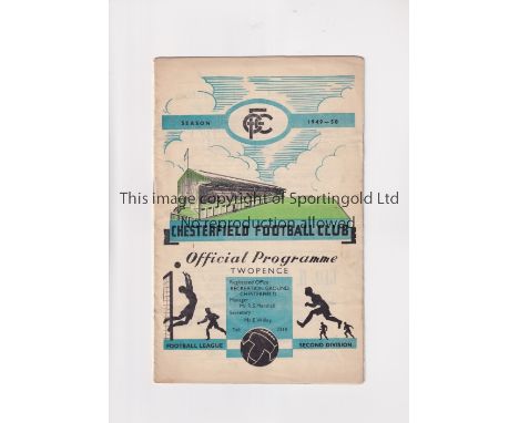 CHESTERFIELD V TOTTENHAM HOTSPUR 1949/50          Programme for the match at Chesterfield 27/12/1949. Slightly creased, some 