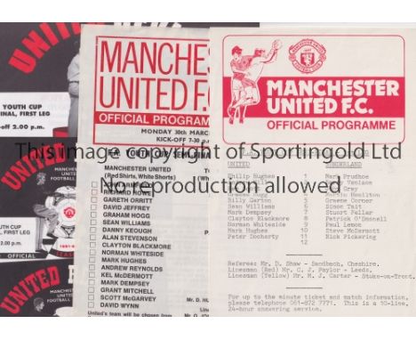 MANCHESTER UNITED     Five single sheet home programmes for FA Youth Cup Semi-Finals v  Sunderland 81/2, Tottenham Hotspur 30