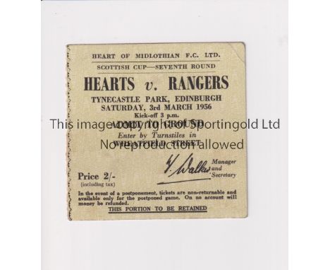 1956 HEARTS V RANGERS   A ticket for the Scottish Cup match at Hearts on 3/3/1956.   Good