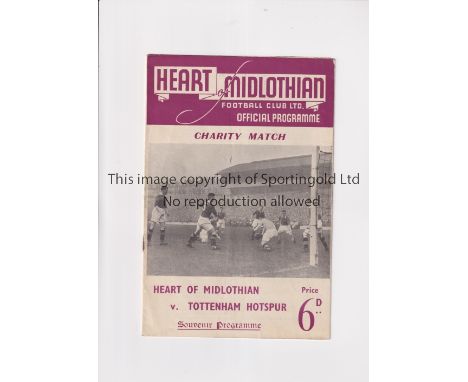 HEARTS V TOTTENHAM 1953               Programme for the charity match at Hearts 15/5/1953. Slightly creased. Generally good