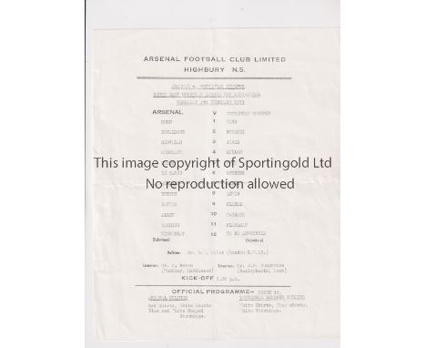 ARSENAL V TOTTENHAM HOTSPUR 1971     Single sheet programme for the South East Counties League Cup Semi-Final at Arsenal 4/2/