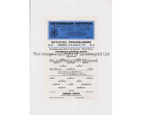 TOTTENHAM HOTSPUR V CHELSEA 1975     Single sheet programme for the SCLC Semi-Final at  Tottenham 29/1/1975. No.33.       Goo