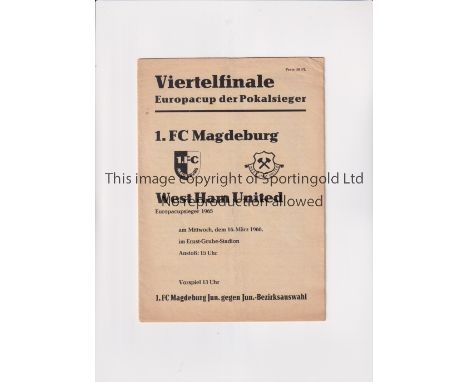 1966 MAGDEBURG V WEST HAM ECWC   Programme for the European Cup Winners Cup match at Magdeburg on 16/3/1966. Slight fold.   G