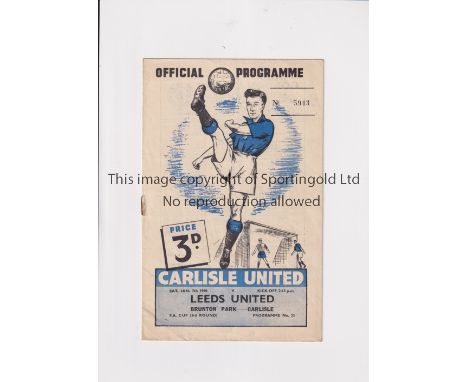 CARLISLE UNITED V LEEDS UNITED 1950 FA CUP      Programme for the FA Cup third round tie at Carlisle 7/1/1950, slightly creas