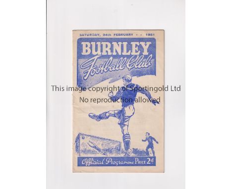 TOTTENHAM HOTSPUR     Programme for the away League match v Burnley 24/2/1951 in their Championship season.       Generally g