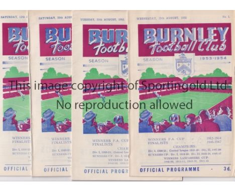 BURNLEY       Twenty home programmes for season 1953/4 including 19 League, missing Tottenham and Man. Utd. Plus FA Cup v New