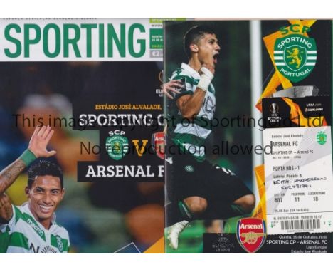 ARSENAL       Ticket, 2 different pirate programmes and 2 Portuguese sports newspapers for the away Europa League match v Spo