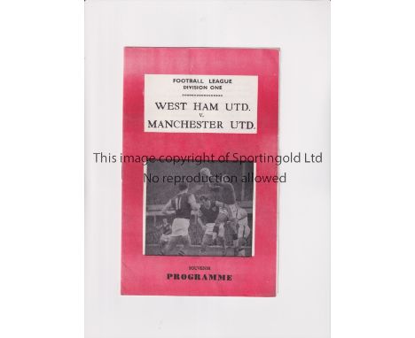 MANCHESTER UNITED   Pirate programme for the match at West Ham in 1969/0. Issued by Nicholls. Slight fold.   Generally good