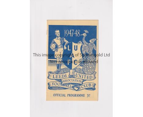 LEEDS UNITED V DONCASTER ROVERS 1947            Programme for the League match at Leeds United 11/10/1947, signed inside by 3