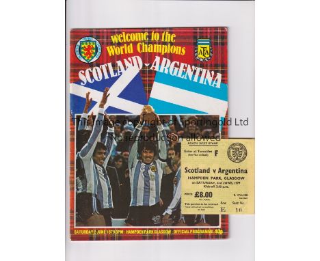 SCOTLAND V ARGENTINA 1979 / MARADONA         Programme and ticket for the International Friendly match at Hampden Park, Glasg