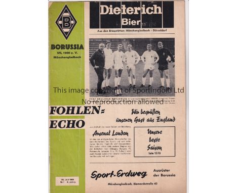 ARSENAL     Programme for the away Friendly v Borussia Moenchengladbach 30/7/1968, slightly creased and minor wear on the cov