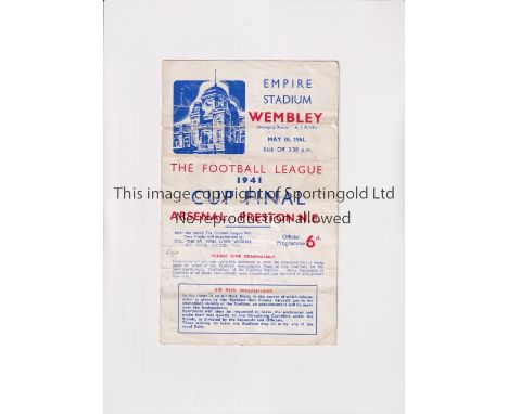 1941 F.L. WAR CUP FINAL / ARSENAL V PRESTON NORTH END     Programme for the match at Wembley 10/5/1941, folded, tears repaire