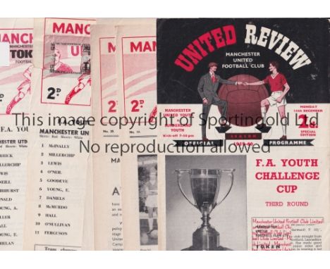 MANCHESTER UNITED           Eleven home Youth and Reserve programmes, friendly match v England Youth 11/11/1964, friendly mat