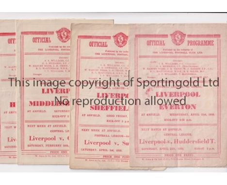 LIVERPOOL         Ten programmes for the home league matches for season 1947/8 v Aston Villa, Blackpool, Preston North End, E