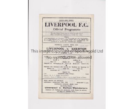 LIVERPOOL V EVERTON 1945              Programme for the Football League War Cup qualifying round 10/2/1945. Slightly creased.