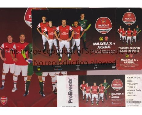 ARSENAL      Programme, match ticket, Arsenal Training pass, teamsheet and official invitation for the away Friendly v Malays