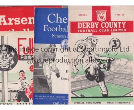 BURNLEY   Fifteen away programmes: 1950/1 v Fulham, Arsenal team changes, Chelsea and Derby scores entered, 1951/2 v Sunderla