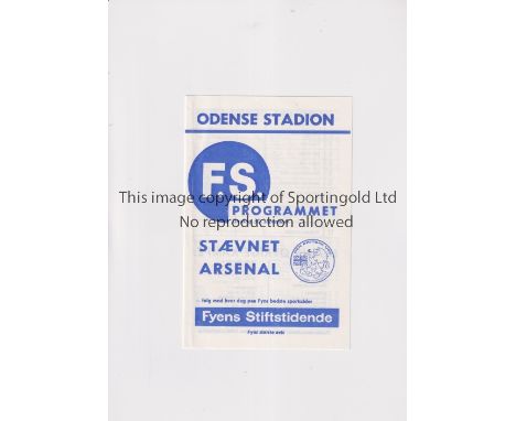 ARSENAL      Programme for the away Friendly v Staevnet 30/9/1964.      Good