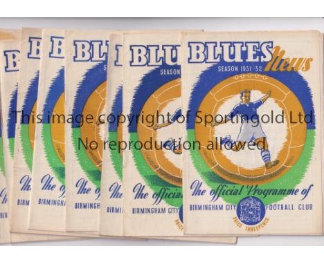 BIRMINGHAM CITY      Ten programmes for the home matches at Birmingham from 1951/52 including Leeds United 22/8/1951. Most ar