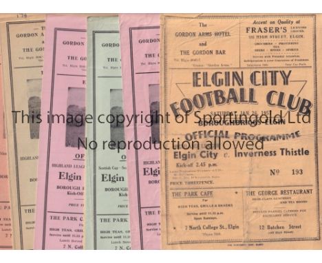 ELGIN CITY     Seven home programmes from 1956/57 to 1962/63. Most are slightly creased.     Fair to generally good