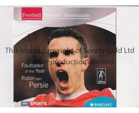 2012 FOOTBALLER OF THE YEAR / ROBIN VAN PERSIE AUTOGRAPH      Menu and Order of Events for the Football Writers' Association 