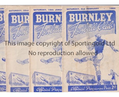 BURNLEY     Fifteen home programmes for the 1951/2 season 12 League v Fulham punched holes, Tottenham, team changes and score