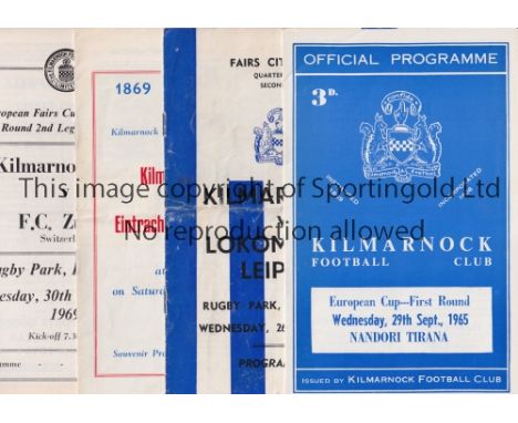 KILMARNOCK      Nine home programmes for European ties v Eintracht Frankfurt 22/9/1964 team changes and score entered, Real M