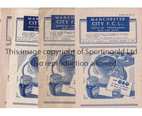 MANCHESTER CITY         Nine home programmes from 1946/47 v Burnley 10/5/1947, Coventry 16/11/1946, Luton Town 4/4/1947 autog
