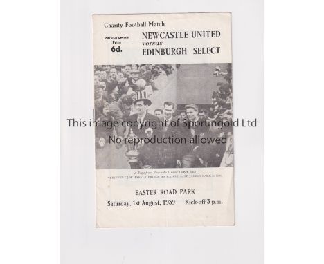 NEWCASTLE UNITED      Programme for the away Friendly v Edinburgh Select 1/8/1959 at Easter Road, very slightly creased.     