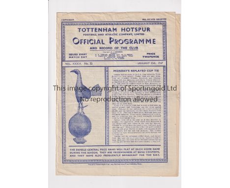 TOTTENHAM HOTSPUR V ARSENAL 1947 FRIENDLY      Programme for the match at Tottenham 25/1/1947, slightly creased and writing o