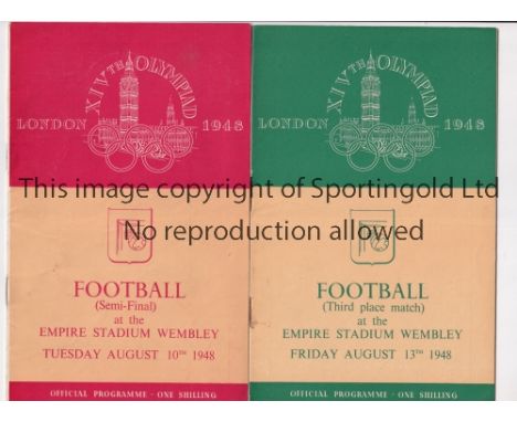 LONDON OLYMPICS 1948 / FOOTBALL     Two programmes at Wembley Stadium. Semi Final, Sweden v Denmark 10/8/1948 and Third place